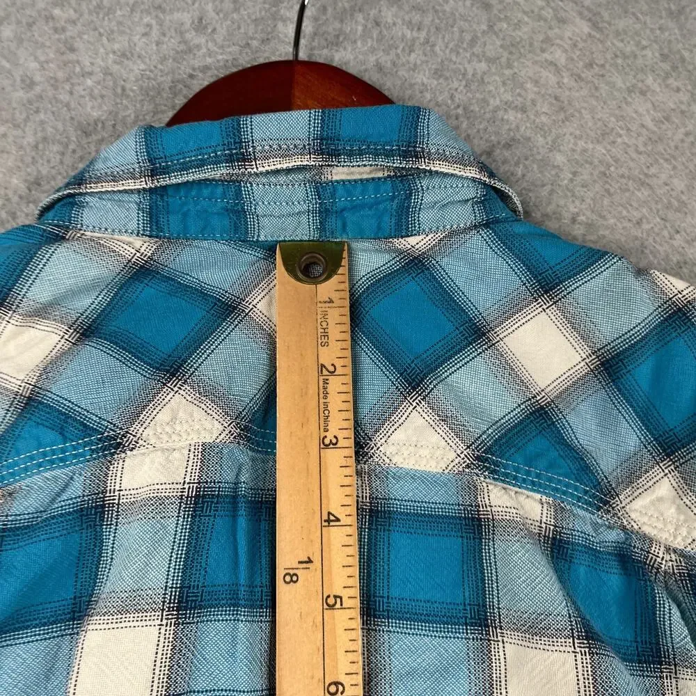 The North Face Shirt Teal White Check Casual Pocket Button Up Short Sleeve L